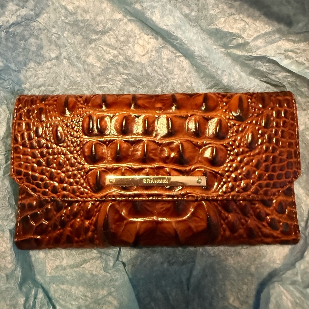 Brahmin Brown Crocodile Embossed Women's Clutch Pecan